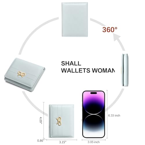 Image of RNIEGA Small Wallets Girls Cute Coquette Bow Wallet Women Aesthetic Credit Card Holder with ID Window, LIght Blue