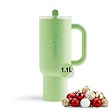 waterdrop® Thermobecher mit Strohhalm 1,1L – Auslaufsichere, robuste Trinkflasche mit aufklappbarem Trinkhalm, Hält 12h kalt, Trinkbecher mit Deckel, isolierte Edelstahlflasche