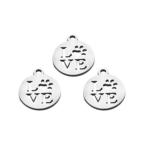 Danlingjewelry 20 Pcs 304 Stainless Steel Love Words Charms With Animal Bear Cat Dog Paw Print Charms Pendant For Jewelry Making #TOP29