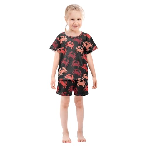 ALAZA Red Crab Cute Pajamas Set Short Sleeve Cotton Sleepwear Summer Pjs 2 Piece 5-14Y3
