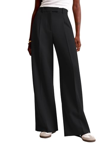 NIMIN Women Wide Leg Pants High Waisted Fashion Trendy Dressy Work Trousers Business Casual Pants with Pockets Black