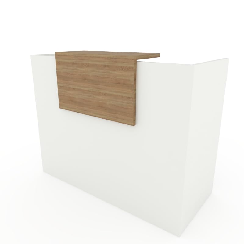 MOSTRADOR de Recepción y Oficina. Fácil Montaje. con Cierres Laterales y embellecedor Ajustable Color Olmo. Fabricado EN ESPAÑA. Envio a Toda la Península. (140x105x50 cm)