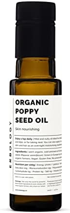 Erbology Organic Poppy Seed Oil 3.4 fl oz - Cold-Pressed - Premium Food Grade - Skin Nourishing - High in Vitamin E - Straight from Farm - Non-GMO - No Additives or Preservatives - Recyclable Glass Bottle