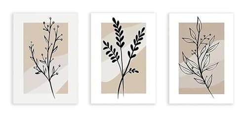 Affiches florales minimalistes Boho - Décoration murale beige salon et chambre sur toile