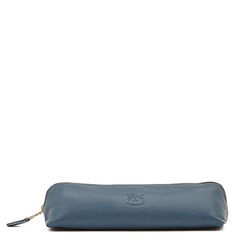 IL BISONTE | Estuche con cierre de cremallera para mujer de doble piel de vaca - SCA020 | Made in Tuscany, azul (blu denim), Funda Cover