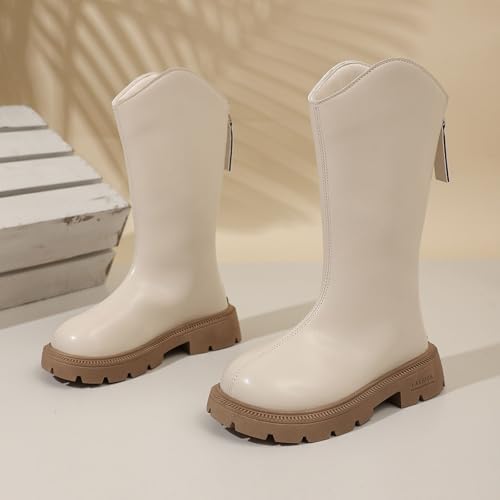 Girls Riding Boots Side Zipper Lace Up Mid Calf Combat Boots PU Leather Cowgirl Warm Dress Shoes2