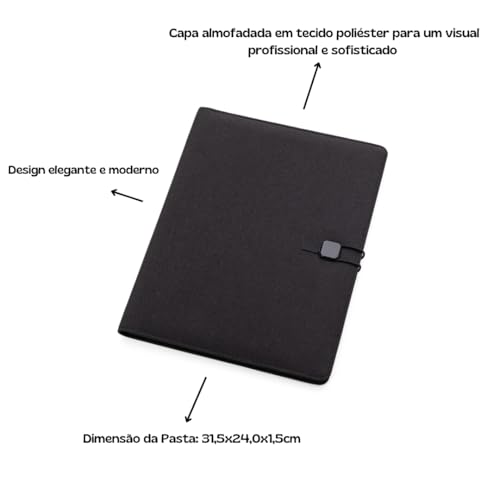 Kit Premium Pasta Executiva com Porta Documentos e Cartões + Caderno de anotações com elástico (Pret