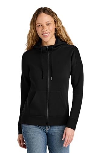 District Women’s Perfect Weight Fleece Drop Shoulder Full-Zip Hoodie - Warm & Stylish Casual Sweatshirt, Regular Fit, Jet Black, L