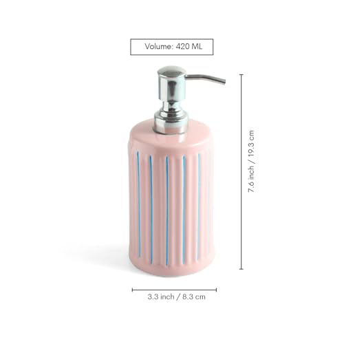 Image of ExclusiveLane 'Blush Elegance' Ceramic Soap Dispenser Set for Bathroom Wash Basin Bathroom Accessories Set of 3 (Liquid Soap Dispenser, Toothbrush Holder, Soap Tray Holder, Hand-Carved)