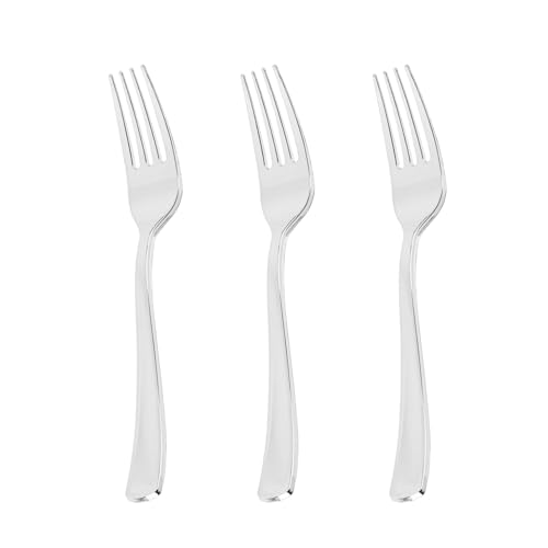 N9R 72PCS Silver Plastic Forks Solid Durable and Heavy Duty Disposable Silverware Forks Perfect Plastic Utensils for Party Wedding and Daily Use
