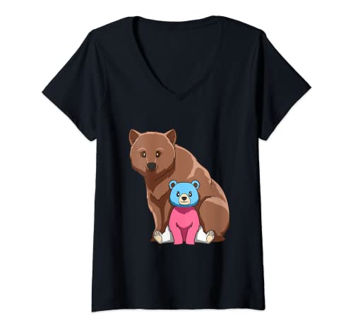 Mujer Mamá Osa y Cachorro Transexual - Luce tu Orgullo Trans Camiseta Cuello V