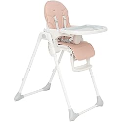 Trona Evolutiva Olmitos Olmitos – Trona bebe ligera multi posiciones – Asiento regulable con bandeja extraíble – Incluye ruedas y fácil plegado – Asiento acolchado y cómodo con textil anti manchas (CORAL)