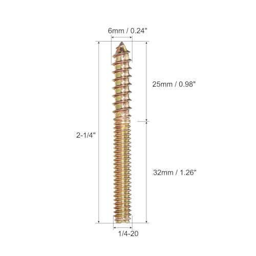 Image of uxcell 1 /4-20x2-1 /4 Hanger Bolts, 16pcs Double Ended Screws Wood Dowel Screws for Furniture