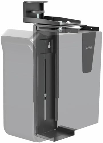 VIVO Adjustable Clamp-On Desk 3.5” to 7.8” Wide Office PC Mount, Computer Case CPU Holder with Swivel Action and Secure Locking, Black, MOUNT-PCC1S