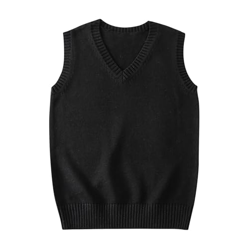 bawilom Womens V Neck Sweater Vest Sleeveless Casual Loose Fit Pullover Sweaters Vests Basic Knit Tank Top Fall Clothes Black