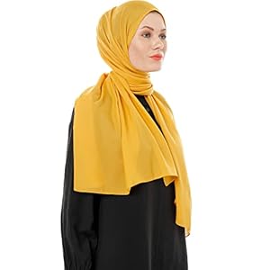 Ayisah Hijab En Mousseline Pour Femme - Hijab Femme Musulmane Voile Moutarde - Écharpe Légère Pour Dames - Foulards Islamiques Modernes En Mousseline Pour Dames - Châle Pour Robe De Prière (Moutarde)