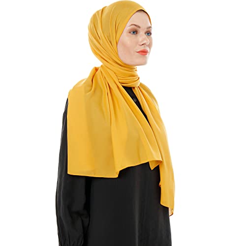 Ayisah Kopftuch Damen Hijab - Senf Chiffon Hijab Kopftuch Für Damen - Moderne Muslimisch Chiffon Hidzab Tuch Schal Kopftucher - Seidenweiche Tush Schal Für Frauen - Senf