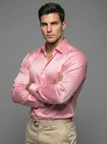 Image of Diverse Men's Satin Casual Shirt | Premium Solid Poly Satin | Wrinkle-Free, Full Sleeve Regular Fit Office, Business Wear