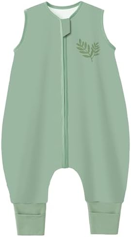 Chilsuessy Baby Schlafsack Sommer mit Füßen 0.5 Tog 100% Baumwolle Kinder Sommerschlafsack für Jungen und Mädchen, 0.5 Tog/Grün, 80cm/Baby Höhe 90-100cm
