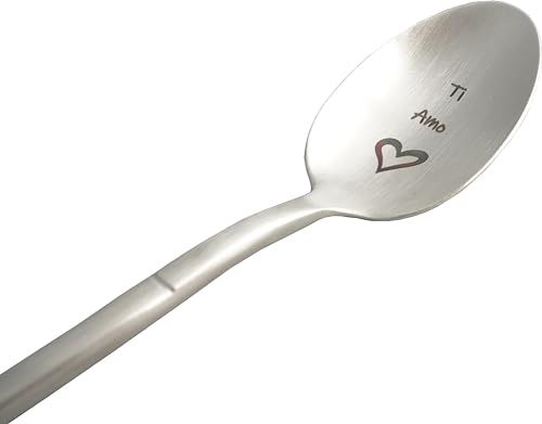 Zinello Design Cuchara con mensaje de amor "Te amo", idea de regalo original y personalizada para Navidad, cumpleaños o fiesta. Cuchara de café/postre con caja de regalo para un ser querido