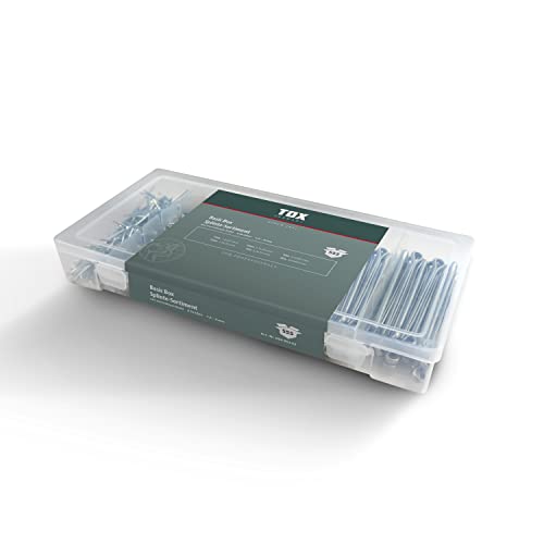 TOX Assortiment de goupilles fendues en acier galvanisé pour applications multiples, 6 tailles courantes dans une boîte de transport transparente, ⌀1,6-4,0 mm, longueur 25-64 mm, 555 pcs., 09490202