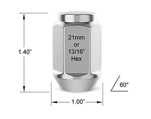 Image of StanceMagic - 23pcs Chrome 1 /2x20 Bulge Closed End Lug Nuts - Cone Seat, 1.4 inch Length, 13 /16 inch 21mm Hex - Compatible with Jeep Wrangler TJ JK Cherokee XJ Wrangler Liberty Rubicon CJ5 CJ7 ZJ WJ WK