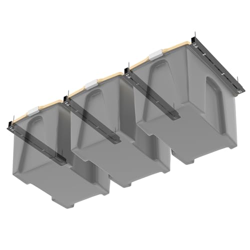 WALMANN Ceiling Tote Storage Rails, Heavy Duty Garage Ceiling Bin Storage Rack Adjustable Overhead Tote Slide Rail(4 Pack for 3 Bins, Bins Are Not Included)