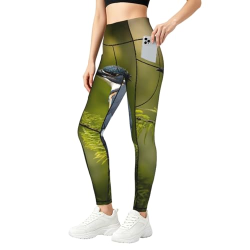 Leggings con estampado de pájaros para mujer pantalones elásticos TTYDOKLA con bolsillos