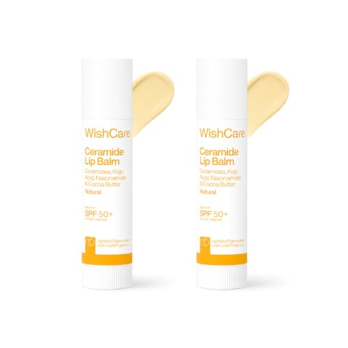 Image of WishCare Ceramide Lip Balm with SPF 50 PA+++ | Brightening Lip Balm for Dark Lips | Kojic Acid & Niacinamide | For Women | Natural & Untinted | 5g (Pack of 2)