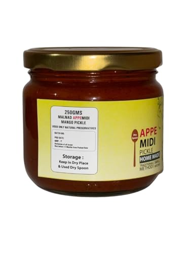 Image of Malnad Western Ghats Appemidi Mango Pickle (250gm) | Oil Free & Vinegar Free Appemidi Mango Pickle | Product from Malnad Flavors | Fresh with No Artificial Preservatives | Glass Jar
