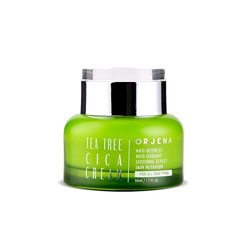 Image of ORJENA Tea Tree Cica Facial Cream - - Anti-Redness, Anti-Oxidant, Soothing Effect, Skin Nutrition - Centella Asiatica, Madecassoside, Tea Tree Extract - For All Skin Types, 50ml New Wt