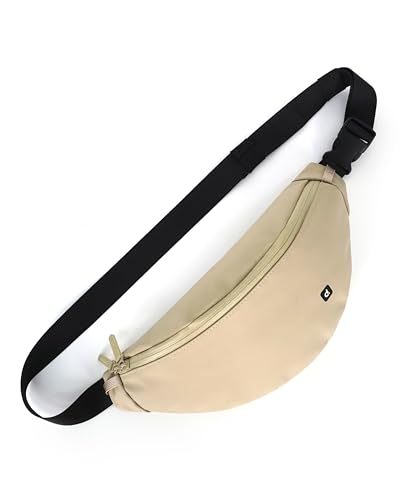 Image of Destinio Waist Bag for Man Woman - Anti Theft, Waterproof Zippers and Back Pocket - Large Travel Waist Pouch, Fanny Pack, Belt & Hip Bag for Hiking, Passport, Gym (Beige)