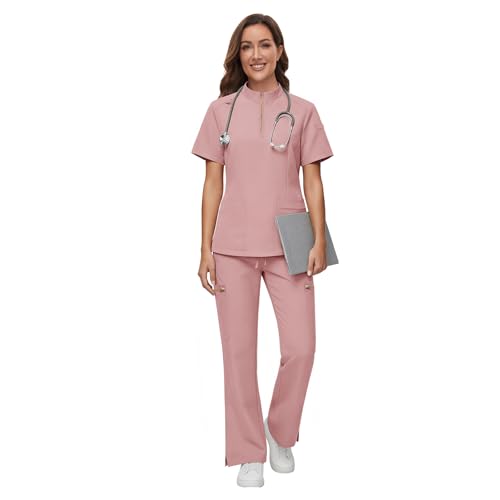Gargey Scrubs for Women - Zip Front Top & Flare Pant Stretch Nursing Women’s Scrubs Set Medical Uniform - image 2