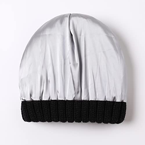 Roniky Womens Winter Beanie Hat, Silk Satin Lined Faux Fur Pom Pom Beanies Hat For Women Girls Warm Winter Knit Hats Black #TOP3