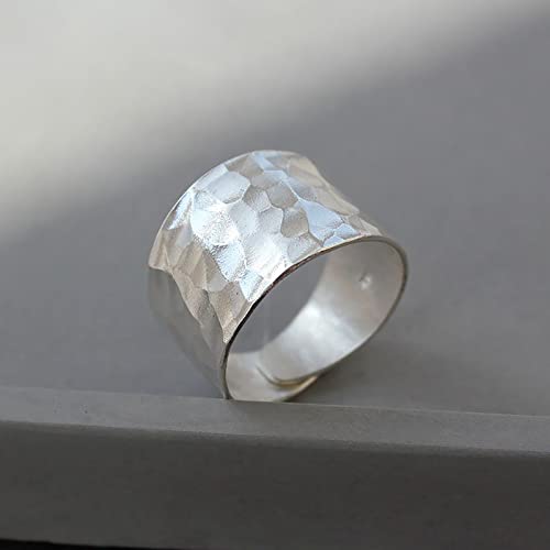 Handmade Hammered 925 Sterling Silver Ring Wide Rings For Women Boho Thumb Band Open Adjustable Statement Ring Jewelry Gift (Style1) #TOP1