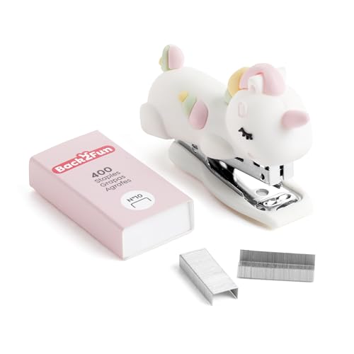 Back2Fun - Mini agrafeuse en caoutchouc souple avec 400 agrafes Nº10, design amusant et compact, cadeau scolaire original, papeterie mignonne pour garçons, filles et utilisation quotidienne à l'école