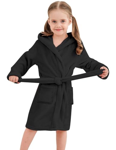 Image of Umeyda Girls & Women Fleece Hooded Robes, Soft Fuzzy Bathrobe Warm Plush Fluffy Bath Robe for Kids Womens