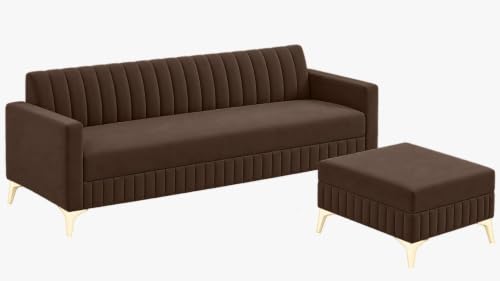 Image of AMATA Falcon 4 Seater L Shape Suede Velvet Fabric Brown Colour Sofa Set with Two Cushions Perfect for Home Office Guests Living Room (Falcon Brown, Falcon 4 Seater l Shape)(3 Year Warranty)