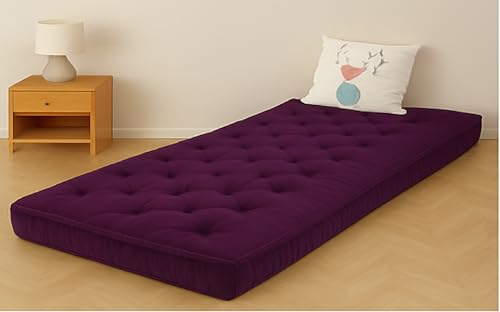 Image of ATOOTFUSION Cotton Floor Mattress, 4 inch Thick Tufted Cushion, 72 x 30 inch, Foldable, Rollable Light Weight Cotton Mattress (Purple)