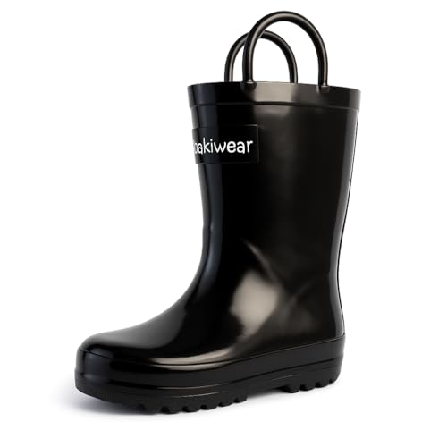 Oaki Toddler Rain Boots – Lightweight Waterproof Rubber Boots for Kids with Easy-On Handles – Durable Kids Outdoor Footwear, Jet Black, 3 Little Kid