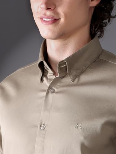 Image of BEYOUNG Regular Fit Formal Satin Shirt for Men | Full Sleeves | Men's Stylish Satin Silk Shirt | Formal Shirt | Buttondown Collar | Satin Solid Shirt for Men