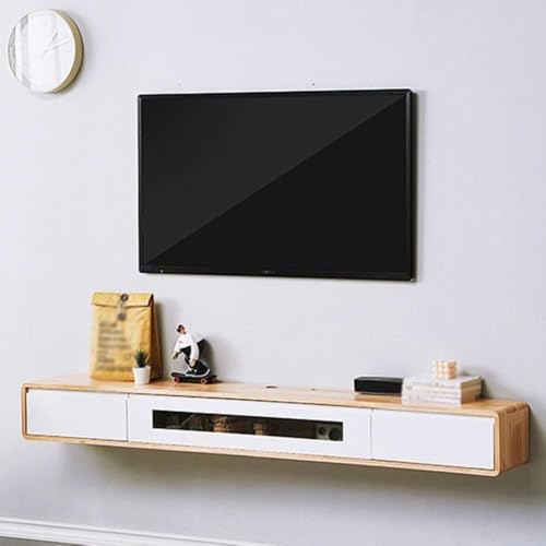 Półka na konsolę multimedialną Pływający stojak pod telewizor z szufladami, szafka ścienna, konsola, pływająca półka na media dla telewizorów(Natural,Mały)