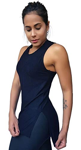 Regata Feminina Alongada Sobre Legging Promoção Moda Fitness (Preto, GG)