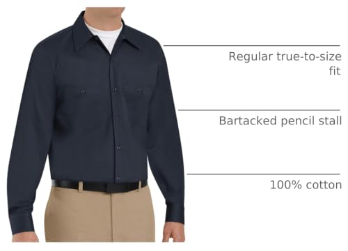 Image of Red Kap Men's Long Sleeve Industrial Work Shirt | Moisture Wicking Button Up, Wrinkle Resistance Fights Fading & Stains