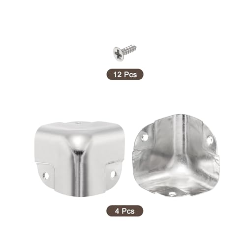 Image of uxcell 4 Pcs Decorative Box Corner Cover, 37mm Metal Edge Guard, Furniture Corner Edges Protector, Silver