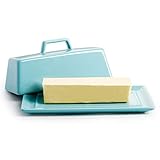 Porcelain Butter Dish with Lid, Covered Butter Keeper - Handle Design - Dishwasher Safe, Turquoise - Better Butter & Beyond