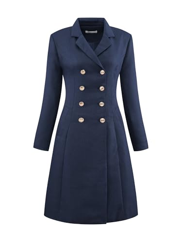 Women's Tweed Blazer Dress Collared Double Breasted A-Line Formal Work Dresses