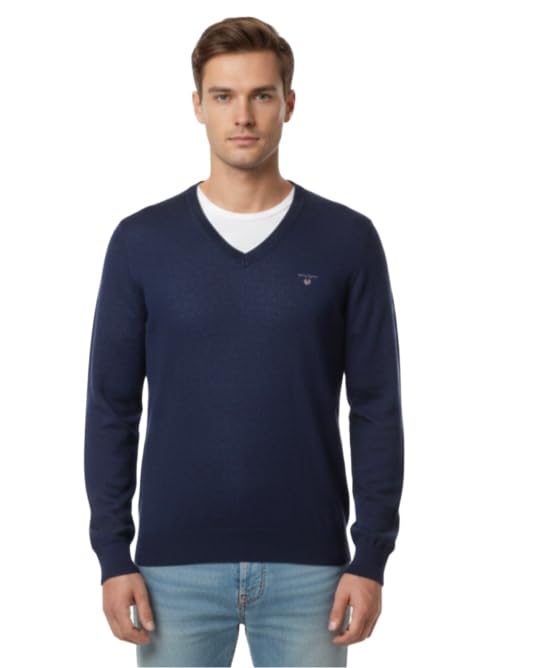 Men's V-Neck Sweater, Navy Blue, Long Sleeve-picture-55