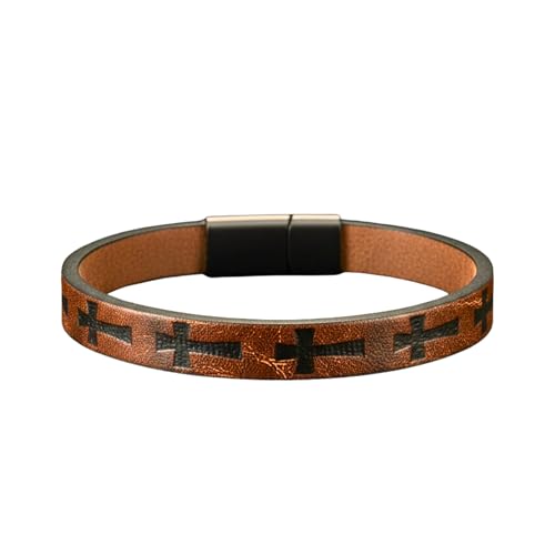 Image of THE MEN THING Leather Bracelet for Men - American Style Genuine Leather Multi-Layer Braided Bracelet with 100% Stainless Steel Magnetic Buckle for Men & Boys (8 inch)