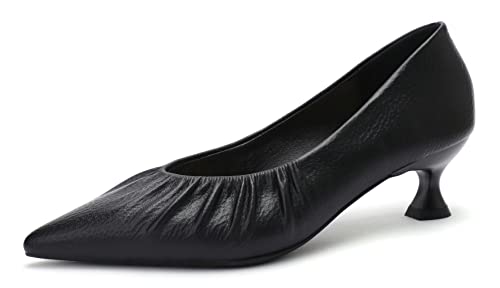 WENJIAZHIZHI Women's Pointed Toe Kitten Low Heels for Women Wedding Dressy Closed Toe Slip-On Loafers Pumps Shoes